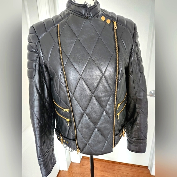 Black Quilted Real Leather Jacket Size M - Picture 5 of 11